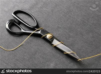 high angle scissors with thread