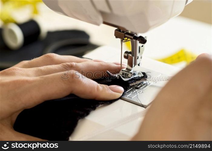 high angle sewing machine being used