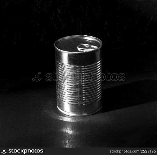 high angle silver tall round tin can