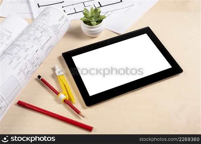 high angle tablet desk mock up
