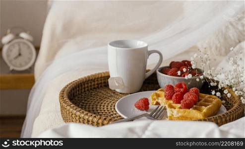 high angle tasty raspberry waffle plate