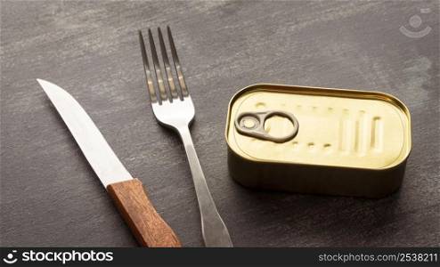 high angle tin can with cutlery