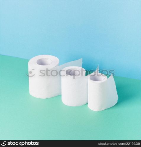 high angle toilet paper rolls alligned