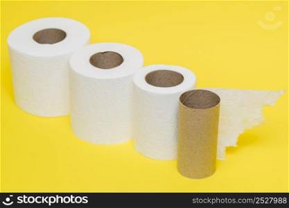high angle toilet paper rolls with cardboard core