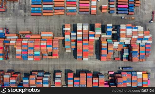 high angle top view warehouse containers area inport and export business services International fron drone camera
