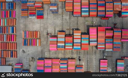 high angle top view warehouse containers area inport and export business services International fron drone camera