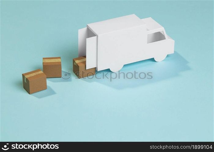 high angle toy delivery truck boxes. Resolution and high quality beautiful photo. high angle toy delivery truck boxes. High quality beautiful photo concept
