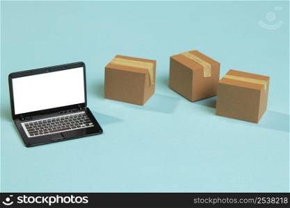 high angle toy laptop boxes