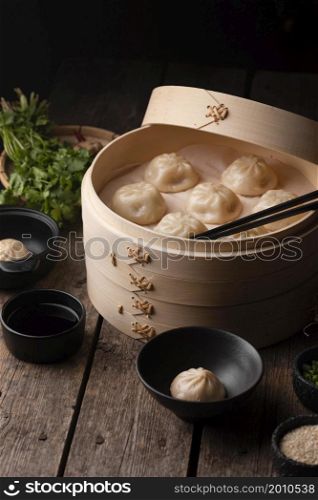 high angle traditional asian dumplings