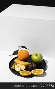 high angle tray with fruits copy space