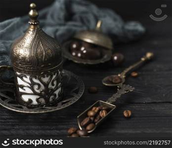 high angle turkish cup coffee