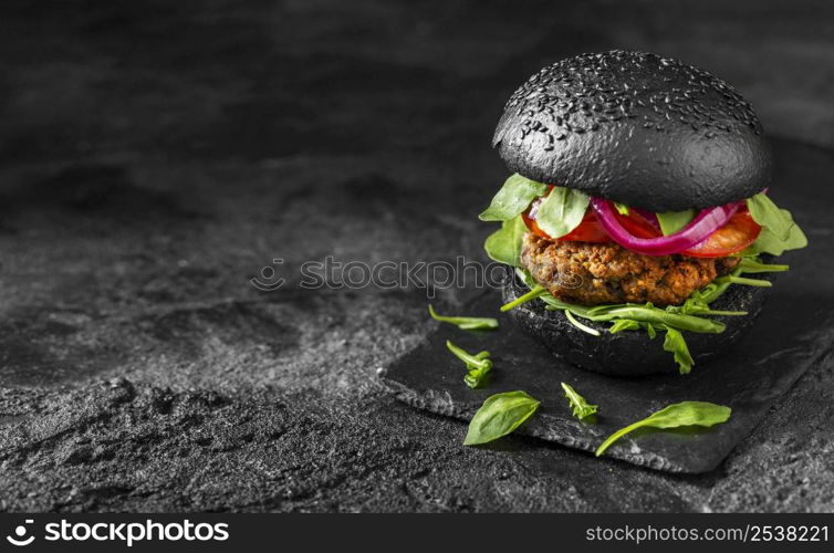 high angle vegetarian burger cutting board with copy space