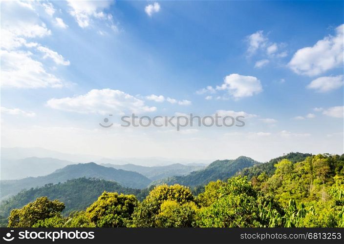 High angle view blue sky over mountain from Panoen Thung scenic point at Kaeng Krachan National Park Phetchaburi province in Thailand