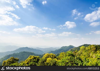 High angle view blue sky over mountain from Panoen Thung scenic point at Kaeng Krachan National Park Phetchaburi province in Thailand