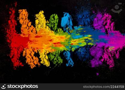 high angle view colorful smudged indian holi color