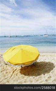 High angle view of a beach umbrella on the beach