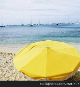 High angle view of a beach umbrella on the beach