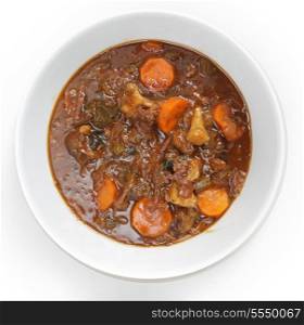High angle view of a bowl of homemade oxtail stew