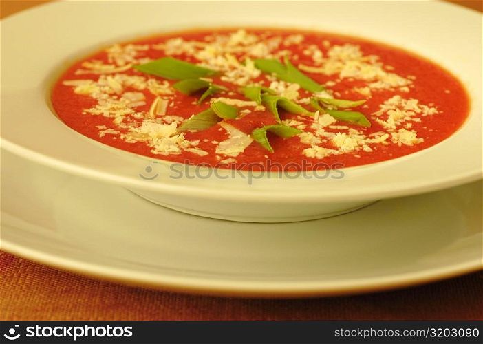 High angle view of a bowl of soup