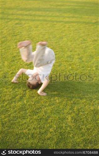 High angle view of a boy playing in a park