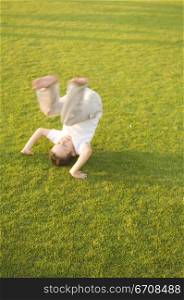 High angle view of a boy playing in a park