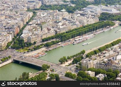 High angle view of a bridge over a river, Seine River, Paris, France