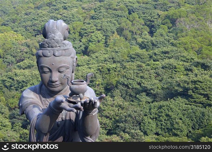 High angle view of a Buddhist statue, Tian Tan Buddha, Po Lin Monastery, Ngong Ping, Lantau, Hong Kong, China