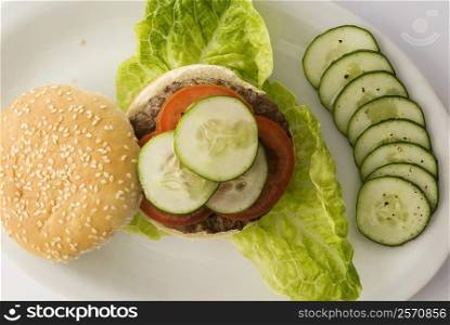 High angle view of a burger in a plate