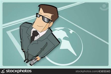High angle view of a businessman holding a briefcase