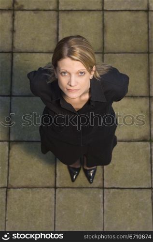 High angle view of a businesswoman looking up