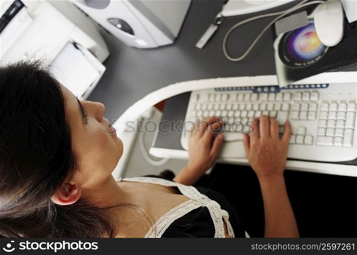 High angle view of a businesswoman using a computer