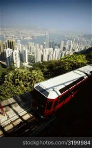 High angle view of a cable car, Victoria Peak, Hong Kong, China