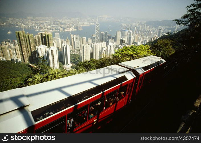 High angle view of a cable car, Victoria Peak, Hong Kong, China