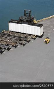 High angle view of a cargo container at a commercial dock