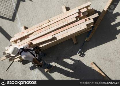 High angle view of a carpenter at a construction site