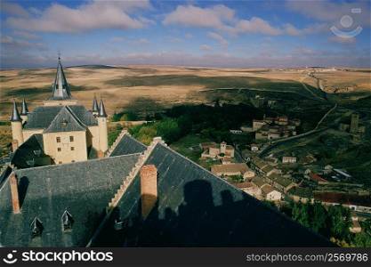 High angle view of a castle in a city, Segovia, Spain