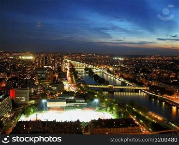 High angle view of a city at dusk, Paris, France