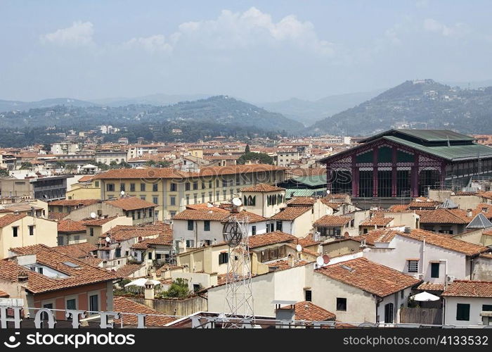 High angle view of a city, Mercato Centrale, Florence, Tuscany, Italy
