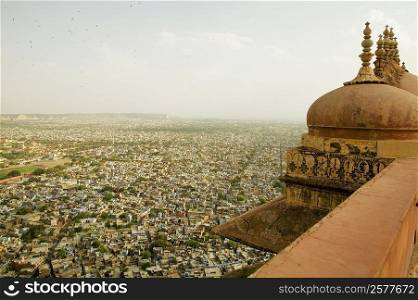 High angle view of a city seen from a fort, Nahargarh Fort, Jaipur, Rajasthan, India