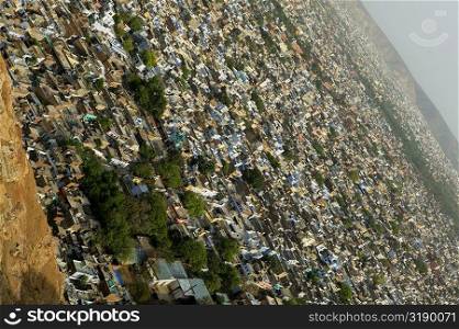High angle view of a city seen from a fort, Nahargarh Fort, Jaipur, Rajasthan, India