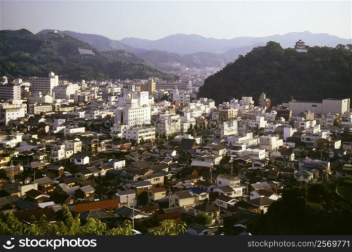 High angle view of a city, Uwajima City, Shikoku, Japan