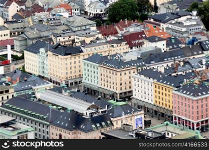 High angle view of a cityscape, Bergen, Norway