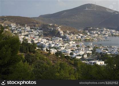 High angle view of a cityscape, Skala, Patmos, Dodecanese Islands, Greece