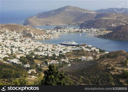 High angle view of a cityscape, Skala, Patmos, Dodecanese Islands, Greece