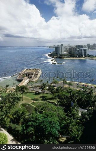 High angle view of a coastal city, San Juan, Puerto Rico