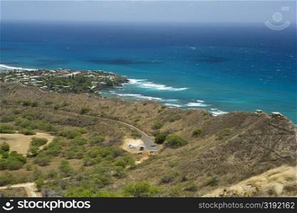 High angle view of a coastline, Diamond Head, Waikiki Beach, Honolulu, Oahu, Hawaii Islands, USA