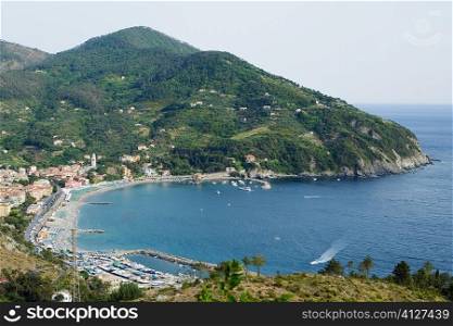 High angle view of a coastline, Levanto, La Spezia, Liguria, Italy