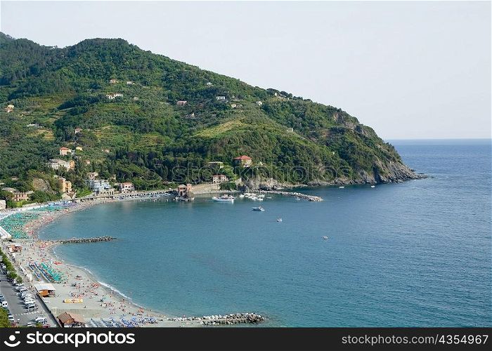 High angle view of a coastline, Levanto, La Spezia, Liguria, Italy