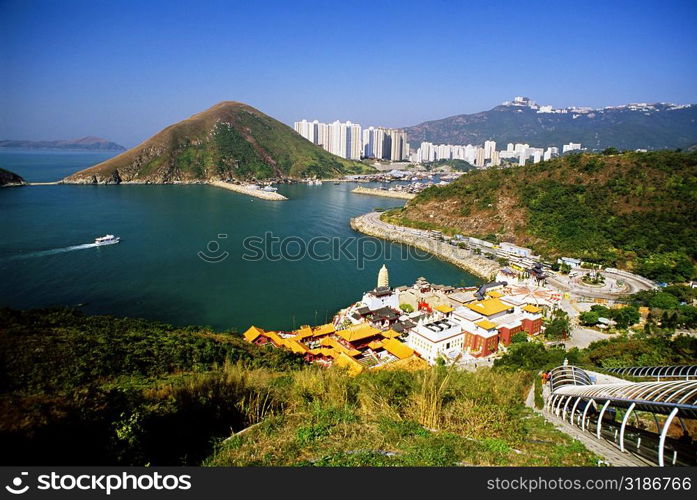 High angle view of a cultural park near the sea, Hong Kong, China