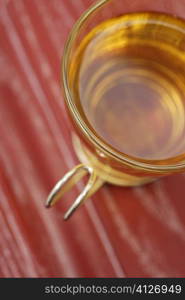 High angle view of a cup of herbal tea